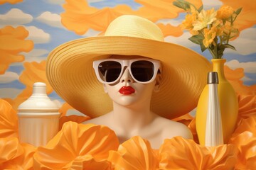 sunscreen with sunglasses and hat