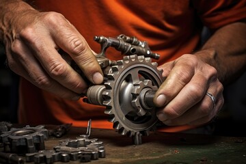 Fototapeta na wymiar bike gears being adjusted with an allen wrench