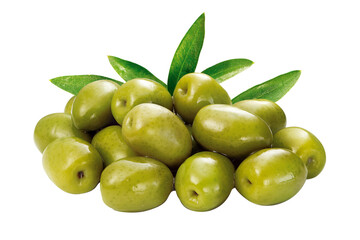 composição de azeitonas verdes com folha de oliva isolado em fundo transparente - azeitona cozida 