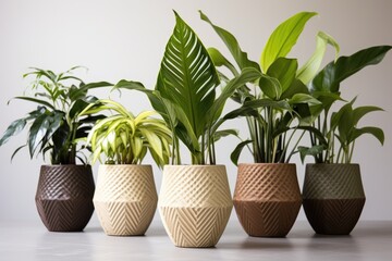 eco-friendly biodegradable pots with thriving houseplants