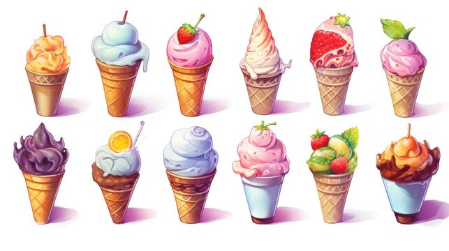 Watercolor style ice cream combination, generated by ai