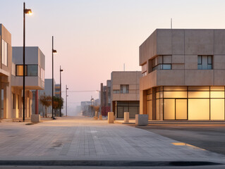 empty street with modernist building