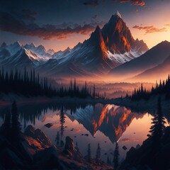 AI-Created Serene Sunrise Over Majestic Mountains 