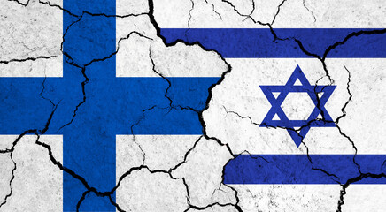 Flags of Finland and Israel on cracked surface - politics, relationship concept