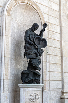 Sculpture of a young musician playing the kobyz, Astana Opera Theater