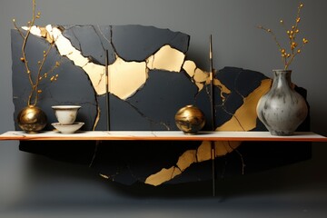 artistic kintsugi display with multiple pieces