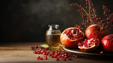 Fototapeta Rosh Hashanah background with pomegranate  obraz