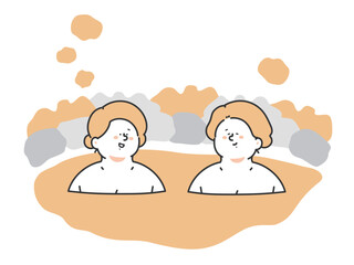 温泉を楽しむ女性　イラスト