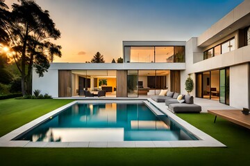 Fototapeta na wymiar modern house with swimming pool Generated Ai