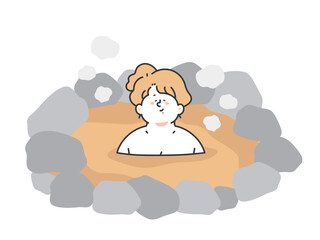 温泉を楽しむ女性　イラスト