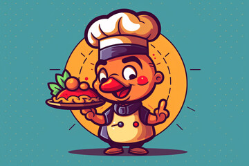 Colorful Thanksgiving Celebration of Joy and Happiness with Cartoon Turkey as a chef