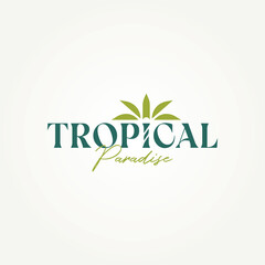 minimalist tropical palm tree typography logo template vector illustration design. simple modern travelers, beach lovers, vacation resorts, hotels logotype concept