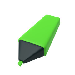 3d green highlighter marker icon for school office. Stationery important message symbol illustration rendering editable isolated