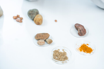 Geology science laboratory research concept, sample test analysis of nature dirtied ground in environment and ecology experiment, agriculture agronomy material to working with scientific equipment