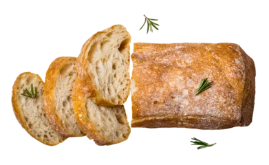 Photo sur Plexiglas Boulangerie Italian ciabatta bread cut in slices cut out on transparent background