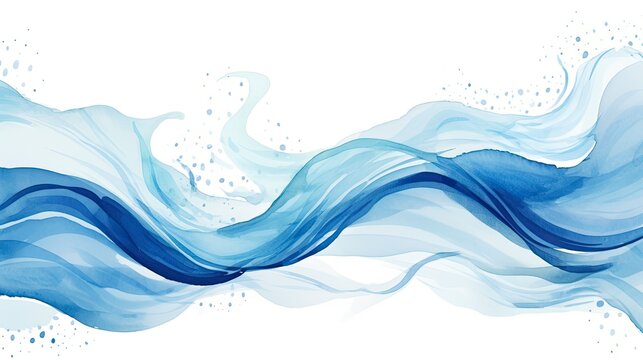 Serene Watercolor River with Blue Splashes. Hand-Drawn River Illustration in Blue Watercolor Paint, Perfect for Abstract Backgrounds and Nature-Themed Designs. (16:9 Aspect Ratio): Generative AI