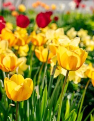 Obraz premium Beautiful outdoor scene a vast array of yellow tulips in full bloom