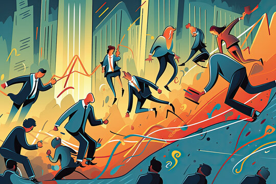 Illustration of people's financial dependency graph. Generative AI.