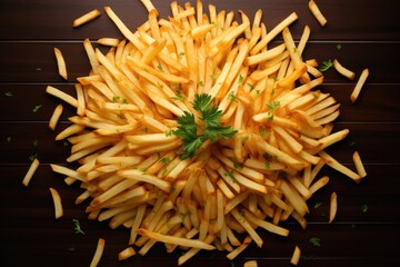 top view of french fries arranged in a creative pattern