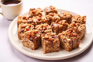 Fototapeta na wymiar granola bars cut into bite-sized squares for serving