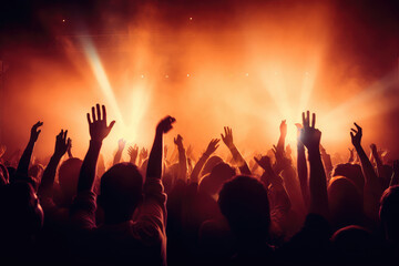 Fototapeta premium Many people happily raised their hands in the concert hall