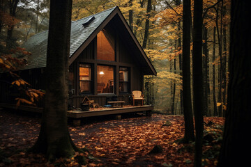 Photograph of a cozy cabin in the woods - Powered by Adobe