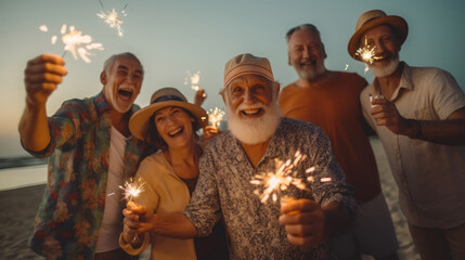 Obraz premium Group Of Friends Pensioners Cheerful , Bright photography , HD Background