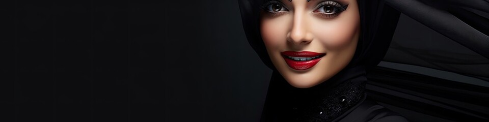 Obraz premium Arabic Female Black Fashion Design Backdrop With Copyspace Generative AI