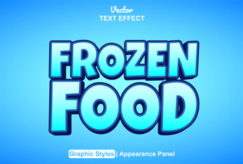 frozen food text effect with blue color graphic style and editable.