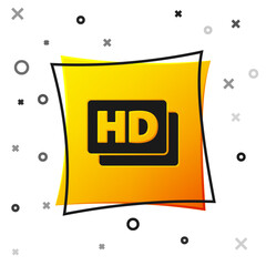 Black Hd movie, tape, frame icon isolated on white background. Yellow square button. Vector