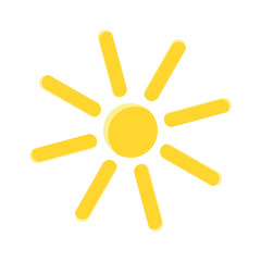 Vector image of a simple bright sun with sunbeams isolated on white background, for children, kindergarten, learning, child development, weather forecast.