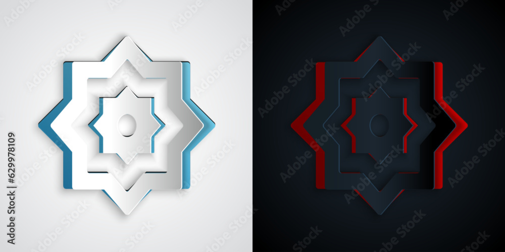 Wall mural Paper cut Islamic octagonal star ornament icon isolated on grey and black background. Paper art style. Vector