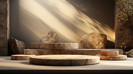 Fototapeta na wymiar big stone podium to display and showcase your products. beautiful minimalist and stone decoration. 