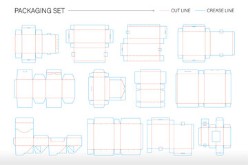 Set of multiple packaging, card box, paper box, die cut templates