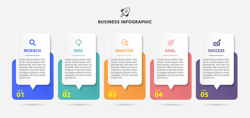 Business infographic Gradient color process with rectangle template design with icons 5 big number and 5 options,Vector illustration.