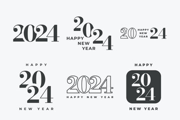 Set of 2024 Happy New Year Logo Text Design. 2024 Numbers or Labels with Black Color Isolated on White Background. New Year Symbol - obrazy, fototapety, plakaty