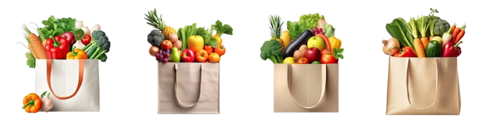 Papier Peint photo Pleine lune Set of Shopping bag with vegetables , isolated transparent background, PNG , Generative AI