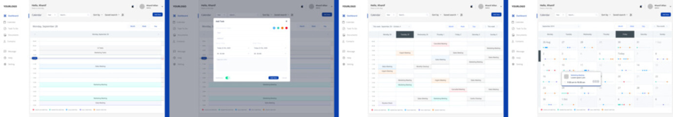 Planning Task in Calendar Dashboard, Project Management and Schedule Events App and UI Kit Template