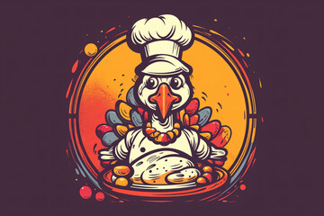 Colorful Thanksgiving Celebration of Joy and Happiness with Cartoon Turkey as a chef