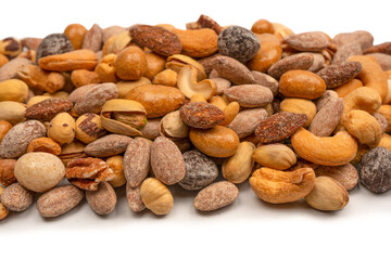 A group of almonds, pistachios, walnuts, macadamia, cashews.