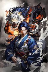 koi fish tiger samurai