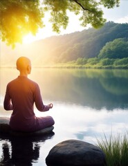 A person meditating in a tranquil setting, demonstrating inner peace and mindfulness.Created with generative AI