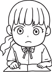 勉強を頑張る夏の女子学生線画