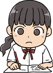 勉強を頑張る夏の女子学生