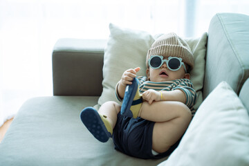 Cute little Baby, little boy, Asian baby, Happy baby play on the floor.
