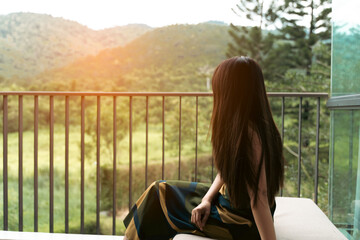 Women stand alone beside the windows with sunlight, Sadness women,  Depression concept, health...