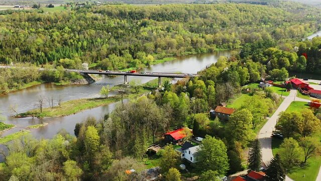 Aerial hyperlapse view by the Grand River at Glen Morris, Ontario, Canada 4K