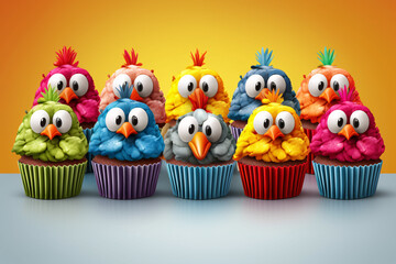 Cupcakes with turkeys for thanksgiving, in the style of colorful