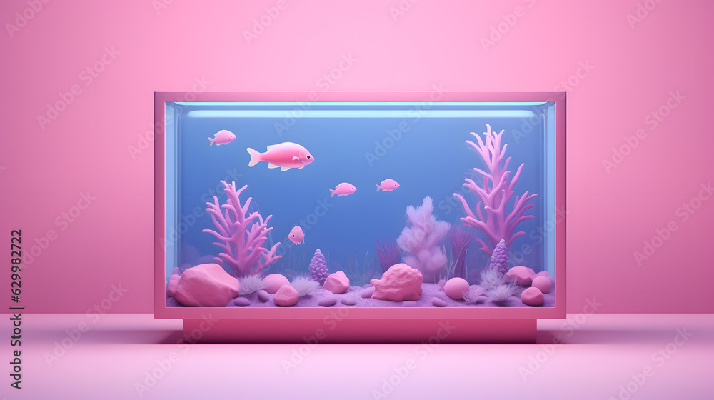 Wall mural Pink Barbie style of fish in aquarium tank with reef as background - Wall murals