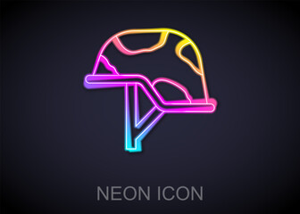 Glowing neon line Military helmet icon isolated on black background. Army hat symbol of defense and protect. Protective hat. Vector